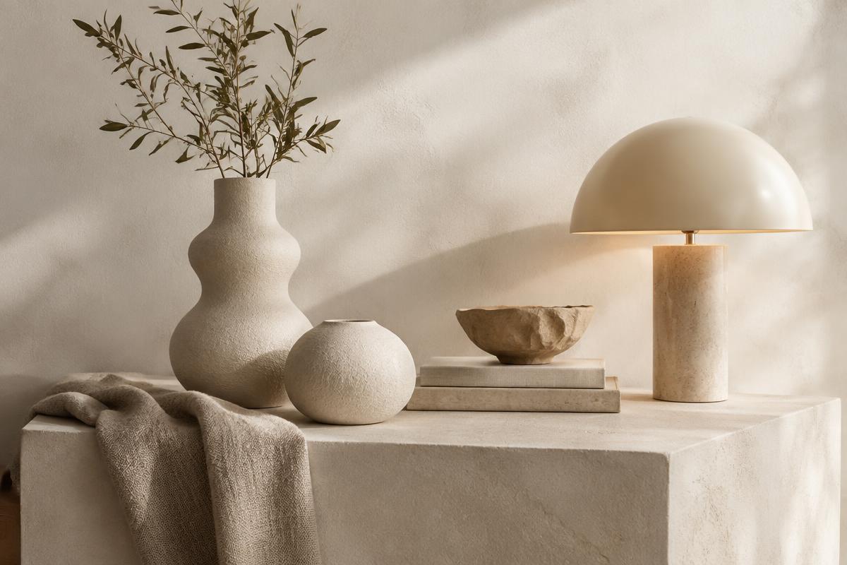 Contemporary homeware arranged in a bright setting